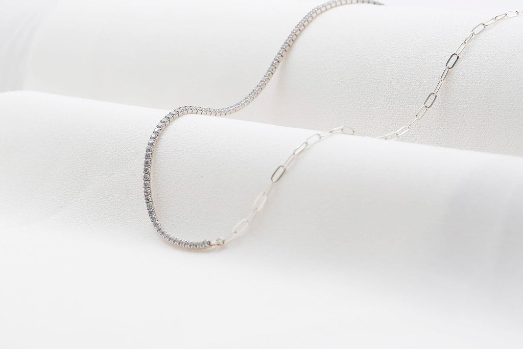 Tennis & Paperclip Fusion Necklace - A Unique Blend of Sporty Elegance