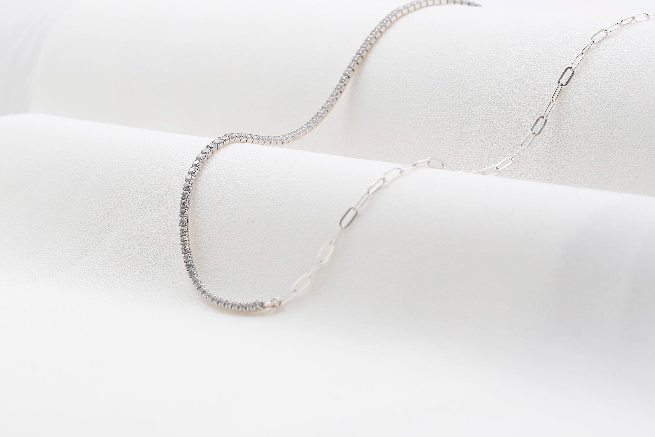 Tennis & Paperclip Fusion Necklace - A Unique Blend of Sporty Elegance