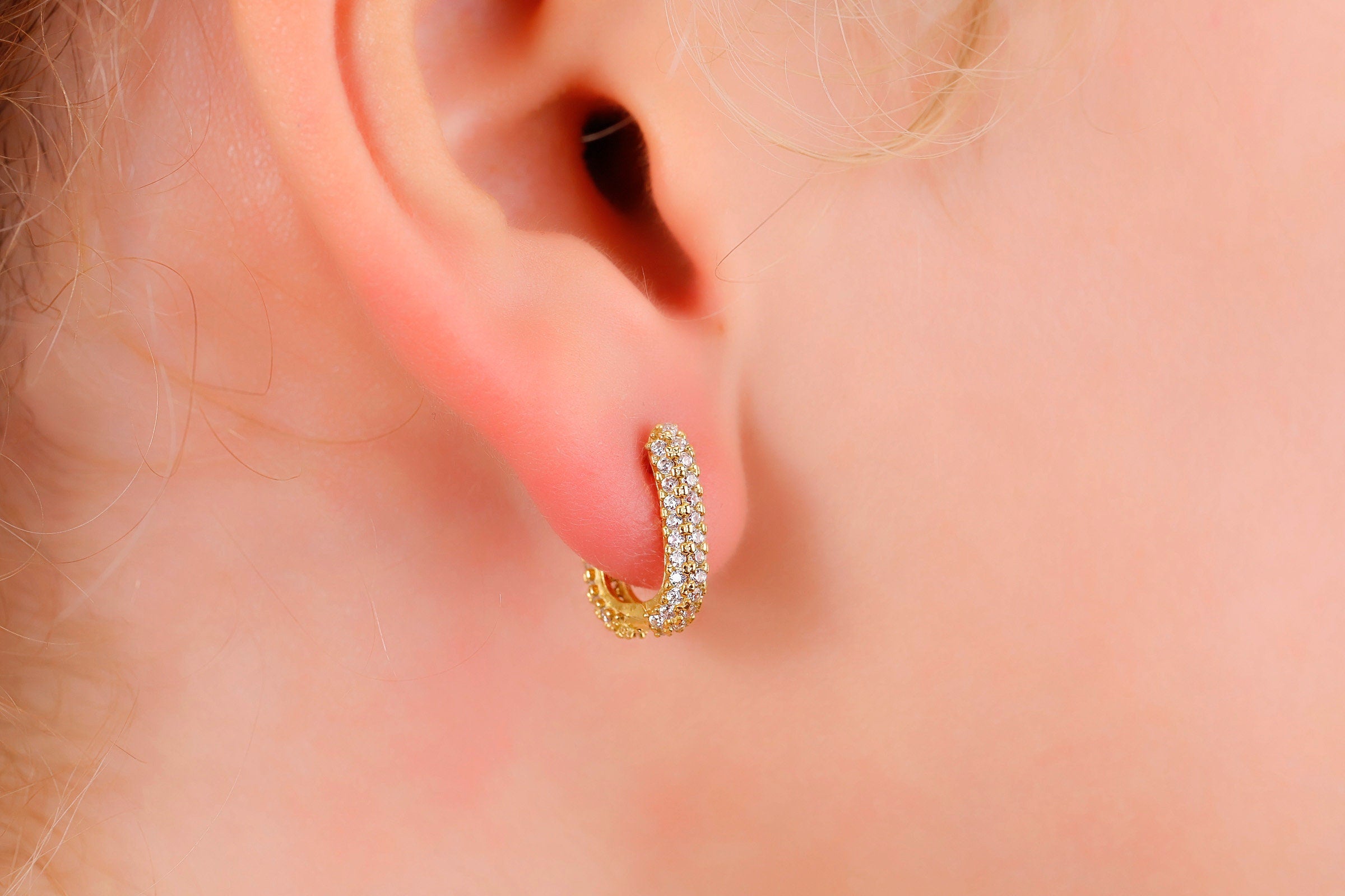 Sparkling Silver Diamond Huggie Earrings | Dainty CZ Cartilage Hoops for Your Earring Stack | Perfect Gift Idea