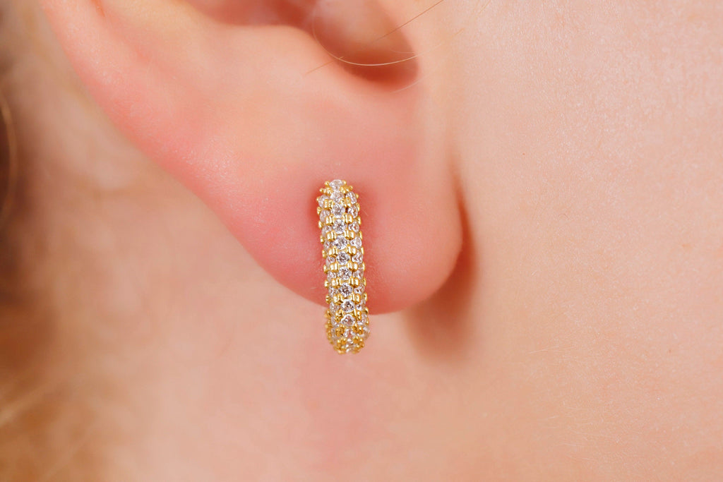 Sparkling Silver Diamond Huggie Earrings | Dainty CZ Cartilage Hoops for Your Earring Stack | Perfect Gift Idea