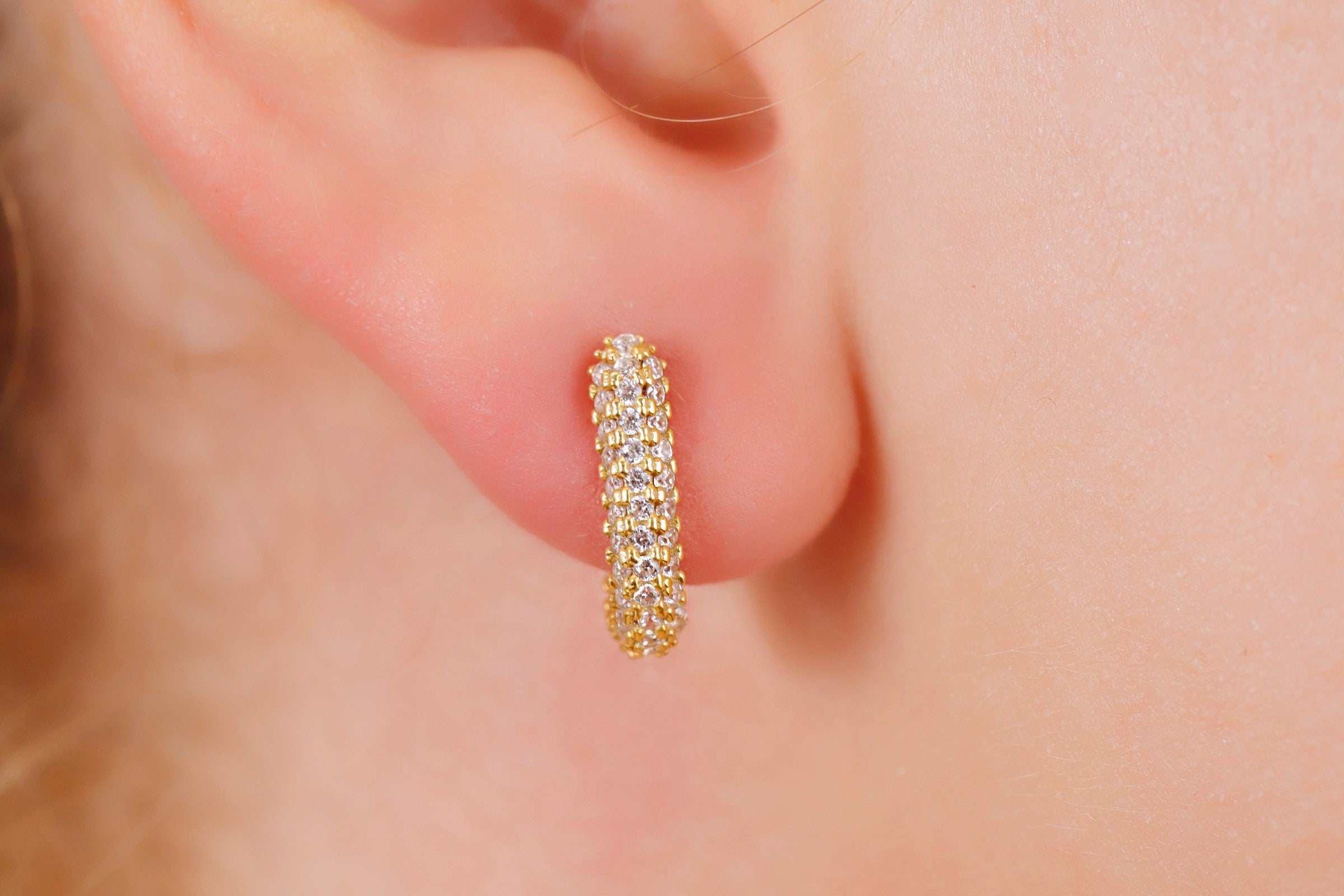 Sparkling Silver Diamond Huggie Earrings | Dainty CZ Cartilage Hoops for Your Earring Stack | Perfect Gift Idea