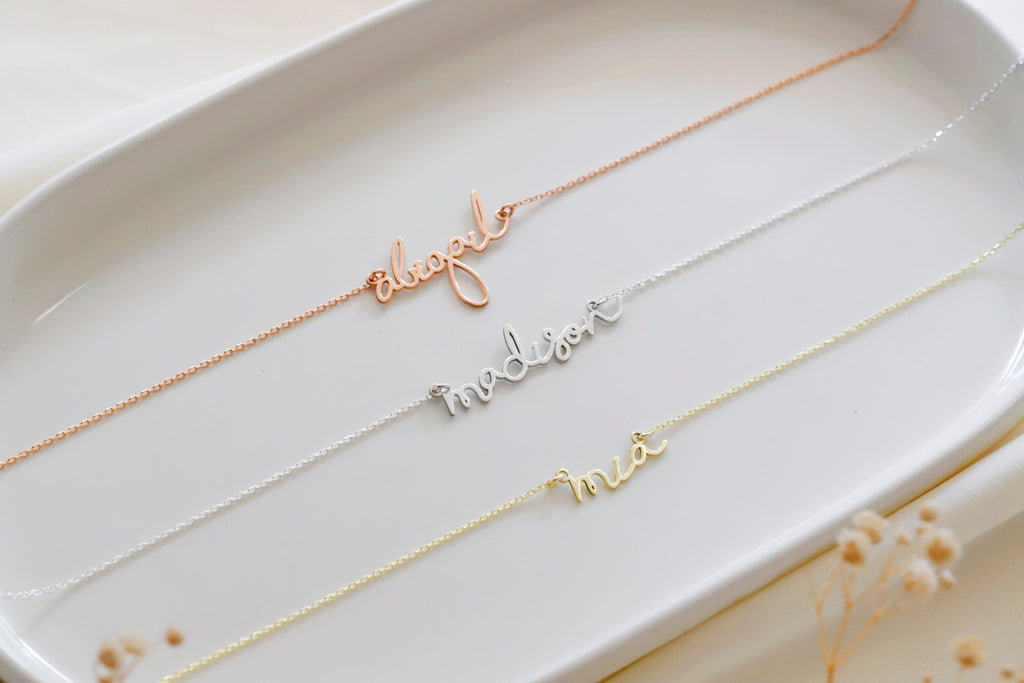 Gleaming Gifts Handwritten Signature Name Necklace - Personalized Sterling Silver Jewelry for Unique Holiday Memories