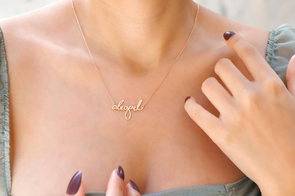 Gleaming Gifts Handwritten Signature Name Necklace - Personalized Sterling Silver Jewelry for Unique Holiday Memories