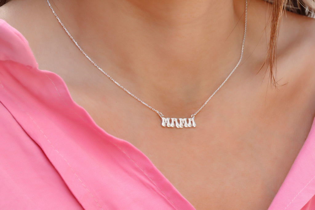 Mama Bubble Letters Necklace - 3D Balloon Initial Puff Pendant for New Moms - Unique Personalized Jewelry Gift