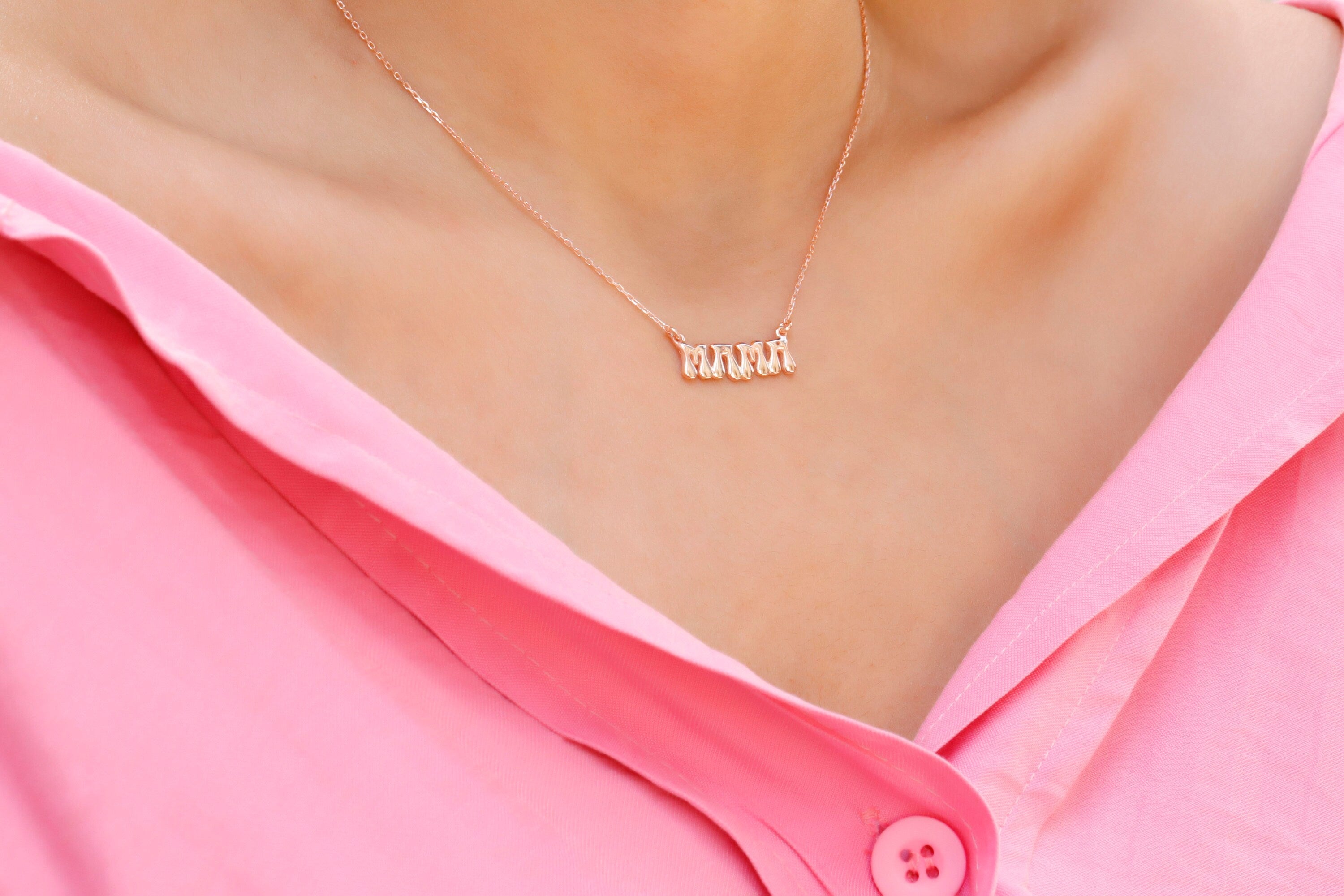 Mama Bubble Letters Necklace - 3D Balloon Initial Puff Pendant for New Moms - Unique Personalized Jewelry Gift