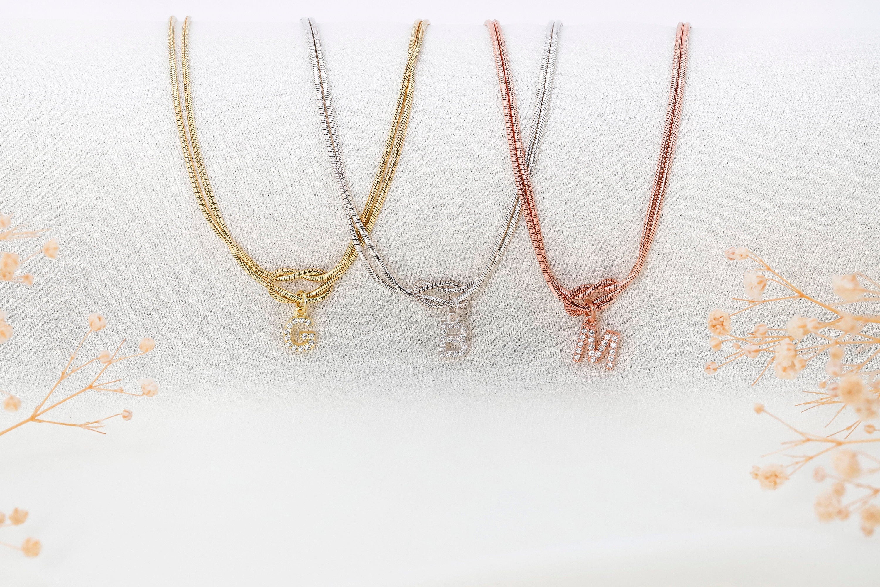 Elysian Love Knot Chain - Sparkling CZ Diamond Initial Charm
