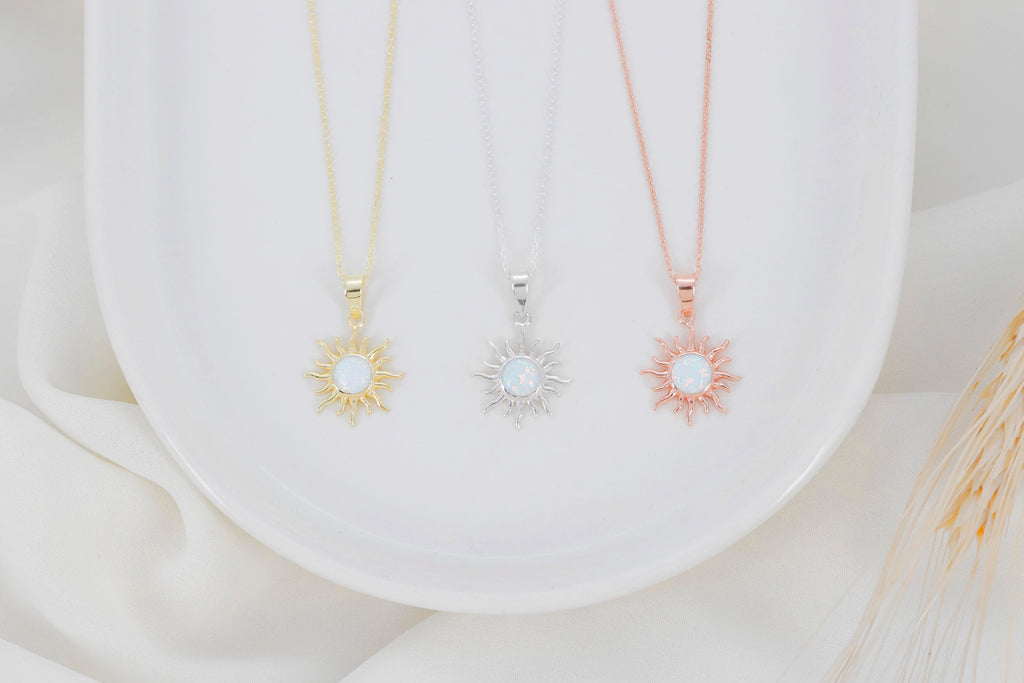 Opaline Glam Sun Necklace - Dazzling White Opal Radiance