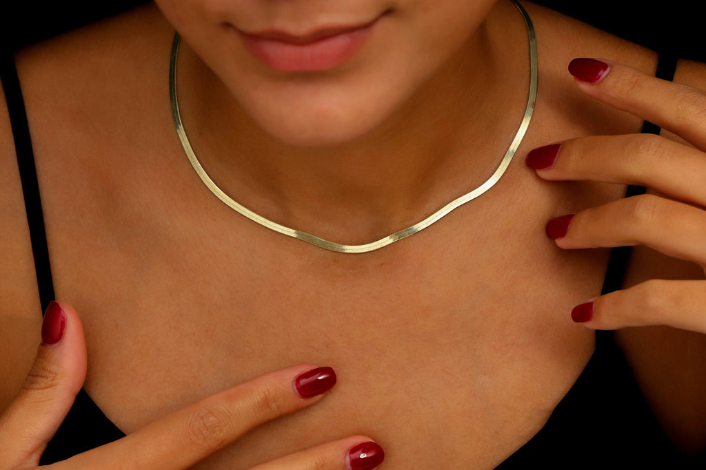 Glimmer & Grace Herringbone Snake Chain Necklace - Dazzling Elegance in Every Curve