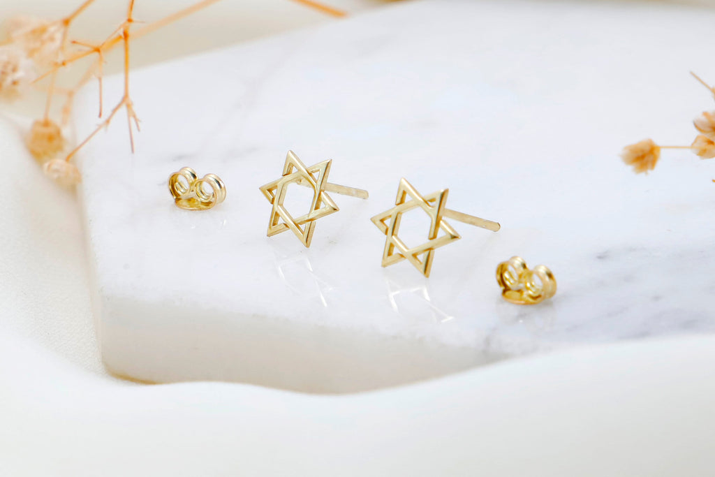 Star of David Earrings in 925 Sterling Silver and Gold