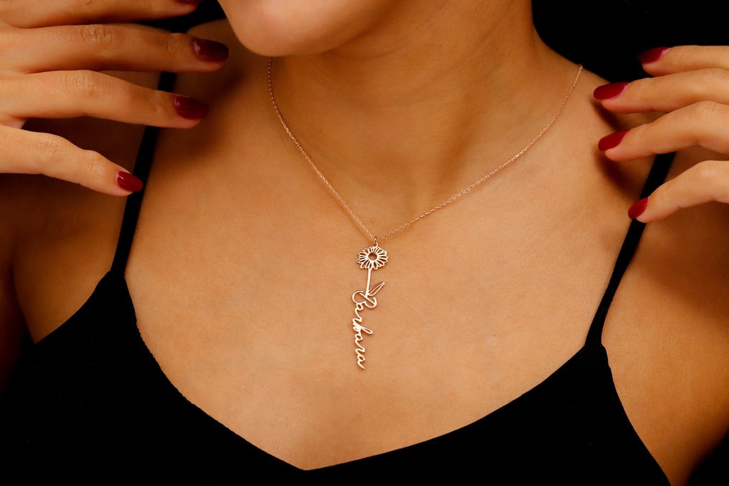 Floral Name Necklace by SilverGoldandRose