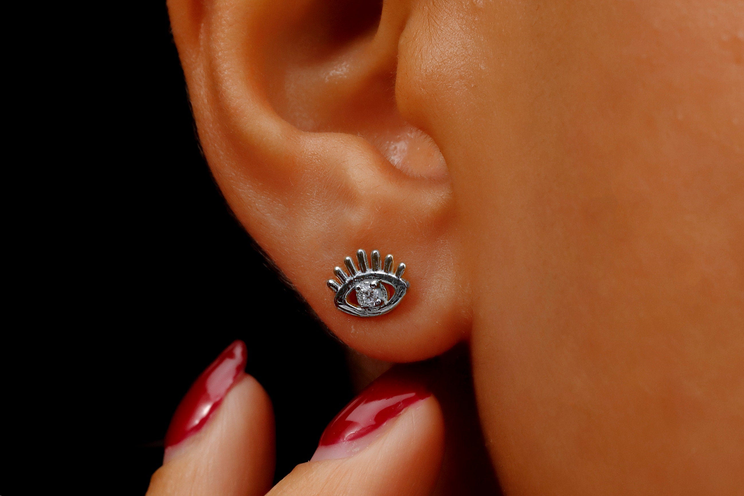 Elysian Jewelry Evil Eye Stud Earrings - Dazzling Protection & Chic Style