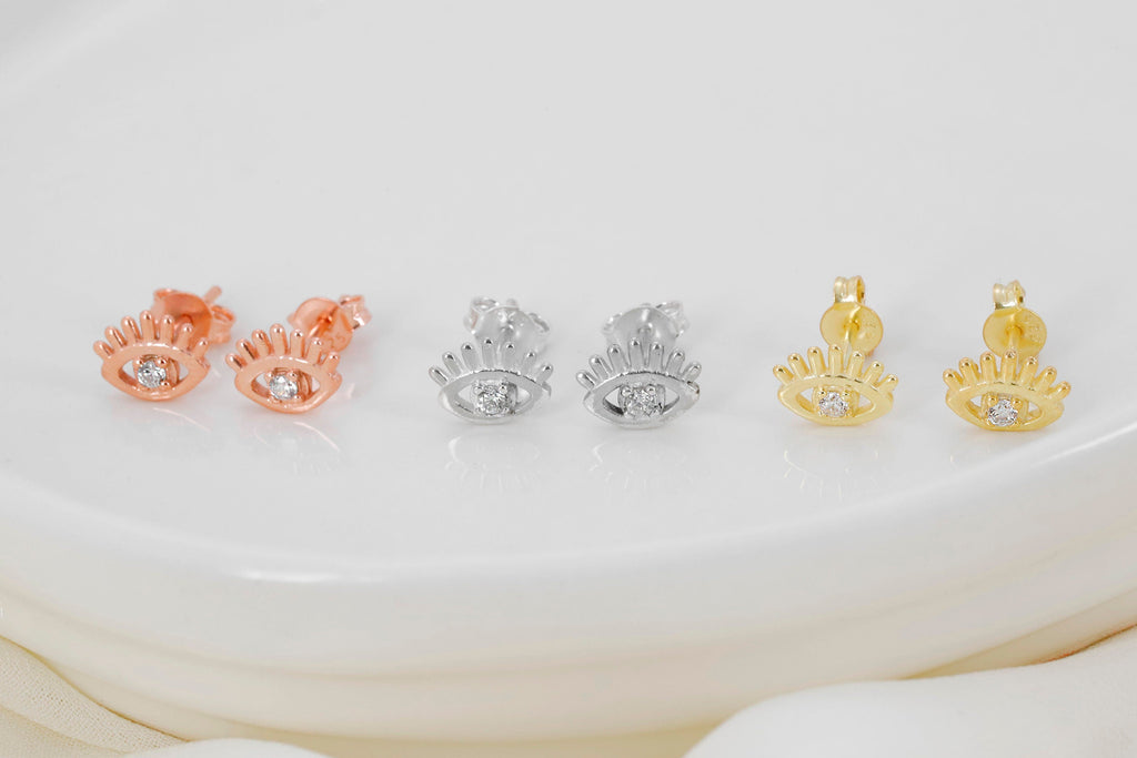 Elysian Jewelry Evil Eye Stud Earrings - Dazzling Protection & Chic Style