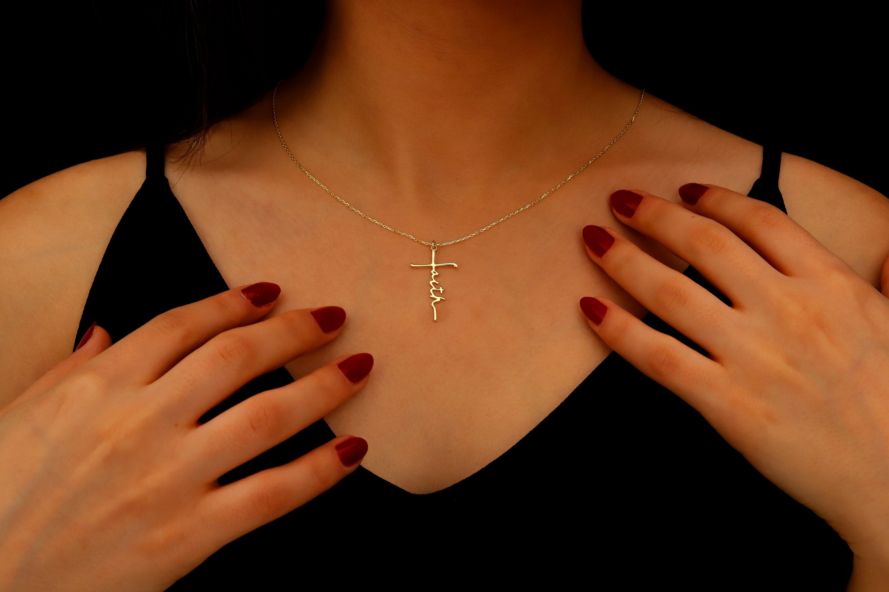 Personalized Faith Cross Name Necklace in Sterling Silver – Perfect Baptism Gift