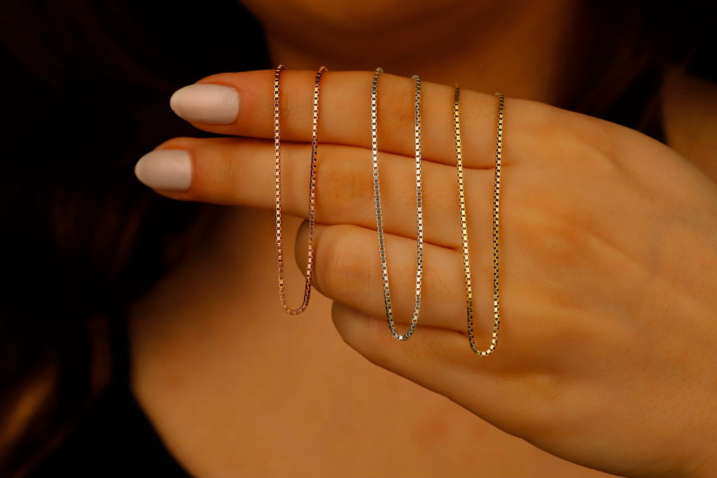 Sterling Silver Box Chain Necklace | Dainty 14K Gold Layered Chains for a Stylish Look