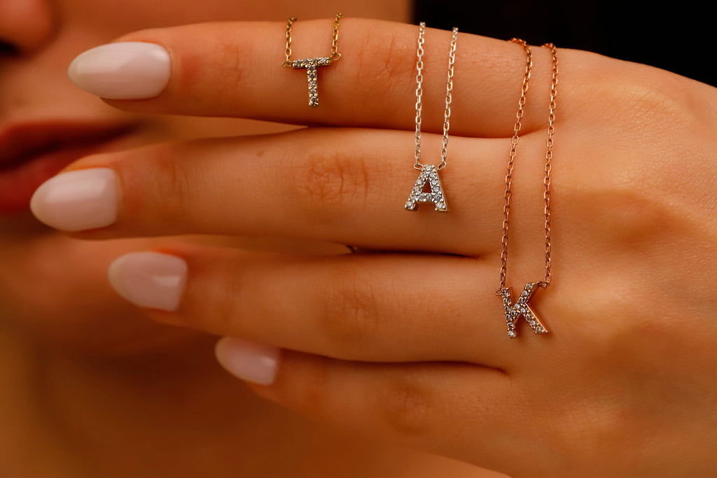 Personalized CZ Diamond Dainty Initial Necklace