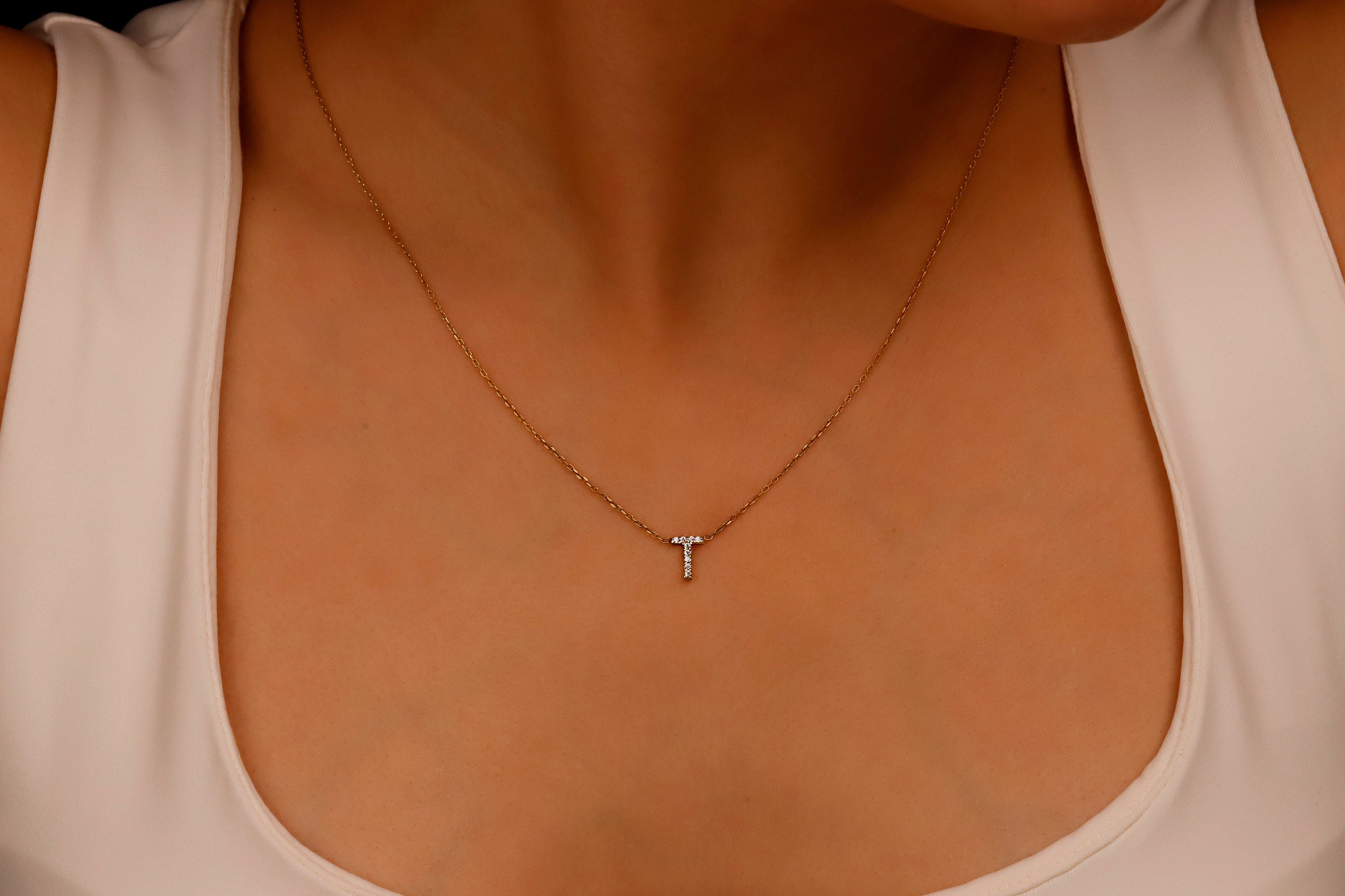 Personalized CZ Diamond Dainty Initial Necklace