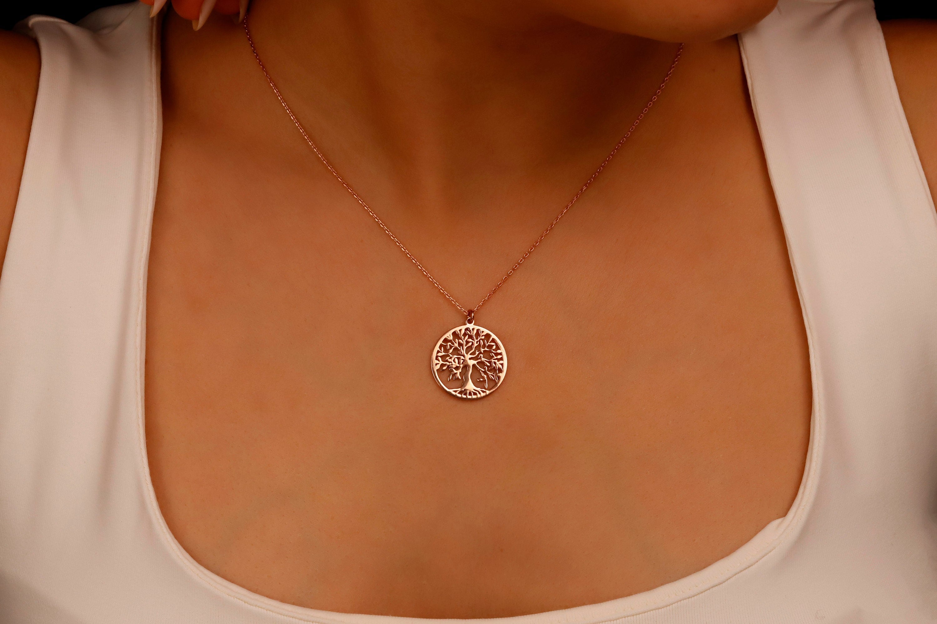 Celtic Tree of Life Gold Pendant Necklace | 925 Sterling Silver Family Tree Jewelry | Perfect Gift for Mom