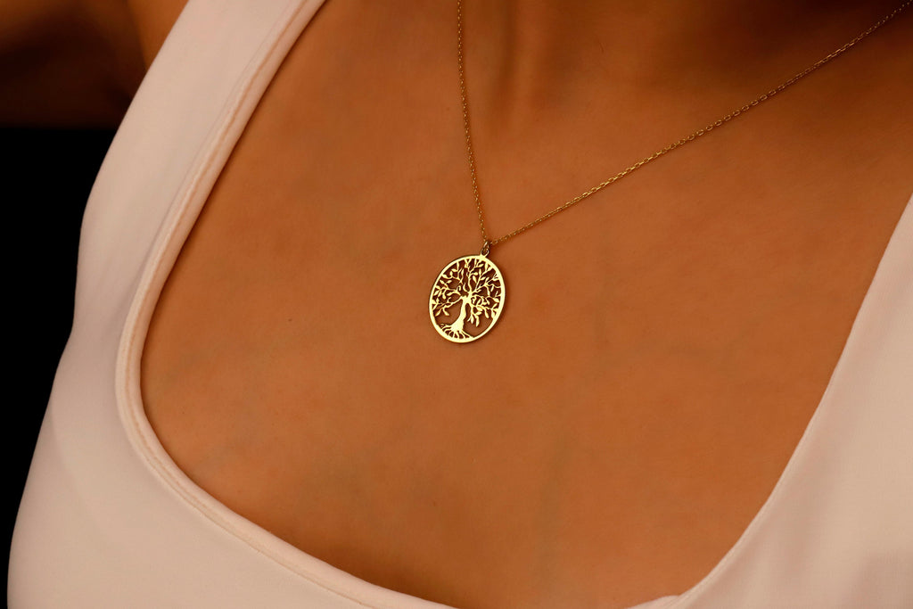 Celtic Tree of Life Gold Pendant Necklace | 925 Sterling Silver Family Tree Jewelry | Perfect Gift for Mom