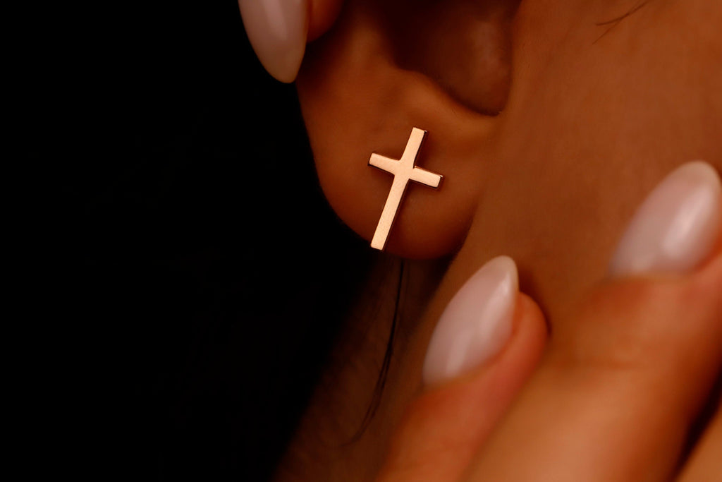 Cross Stud Earrings in 925 Sterling Silver by SilverGoldandRose