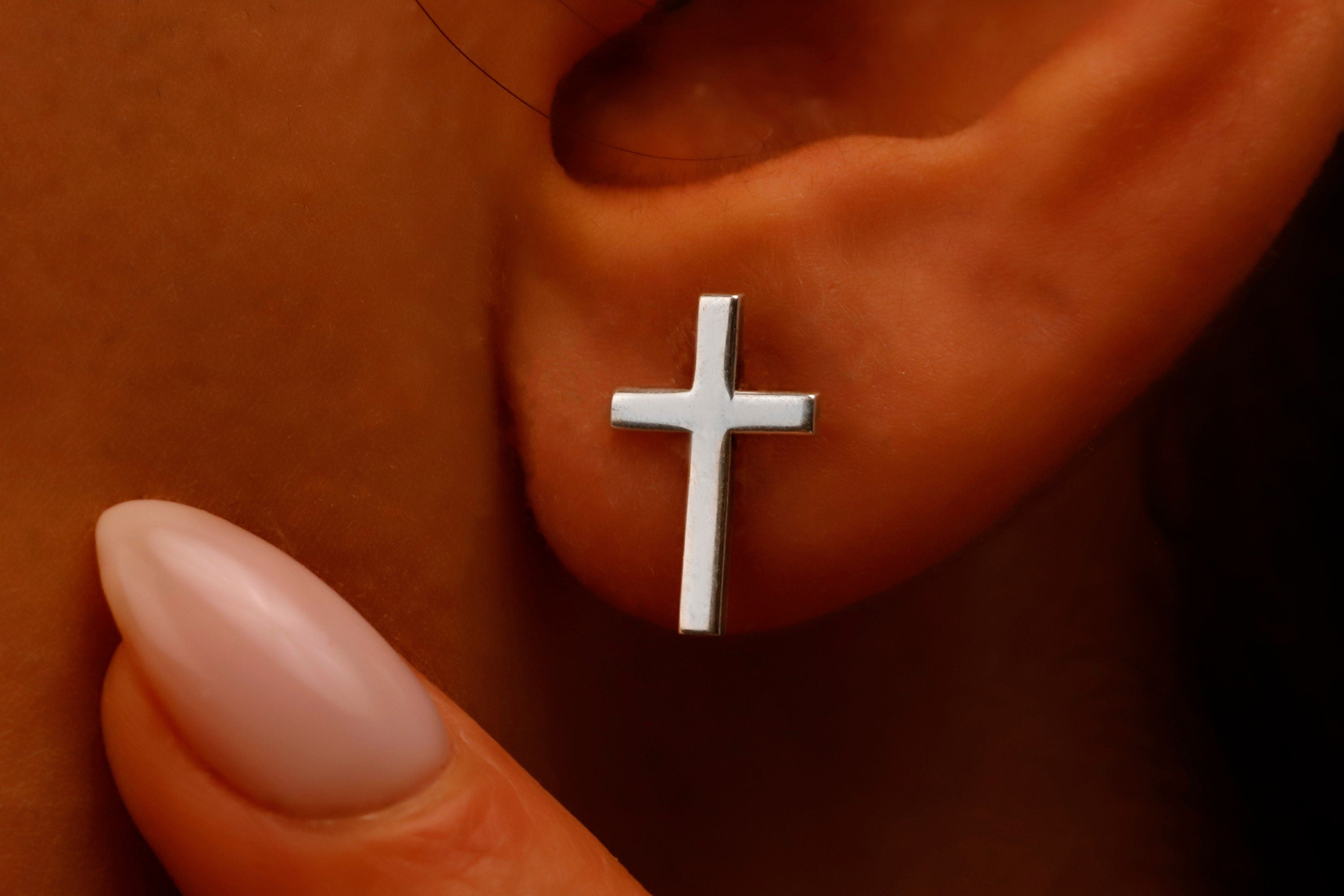 Cross Stud Earrings in 925 Sterling Silver by SilverGoldandRose