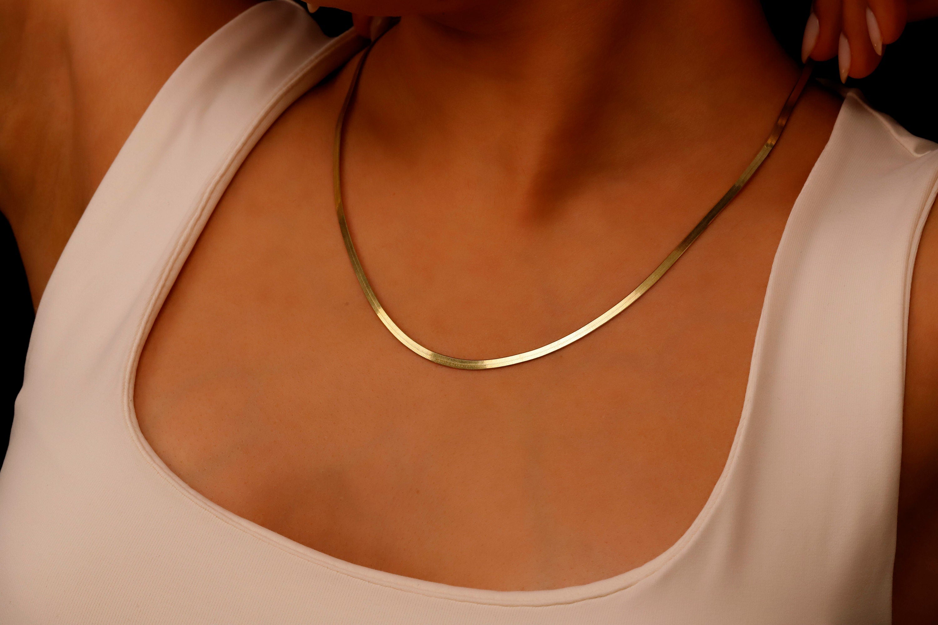 Glimmer & Grace Herringbone Snake Chain Necklace - Dazzling Elegance in Every Curve