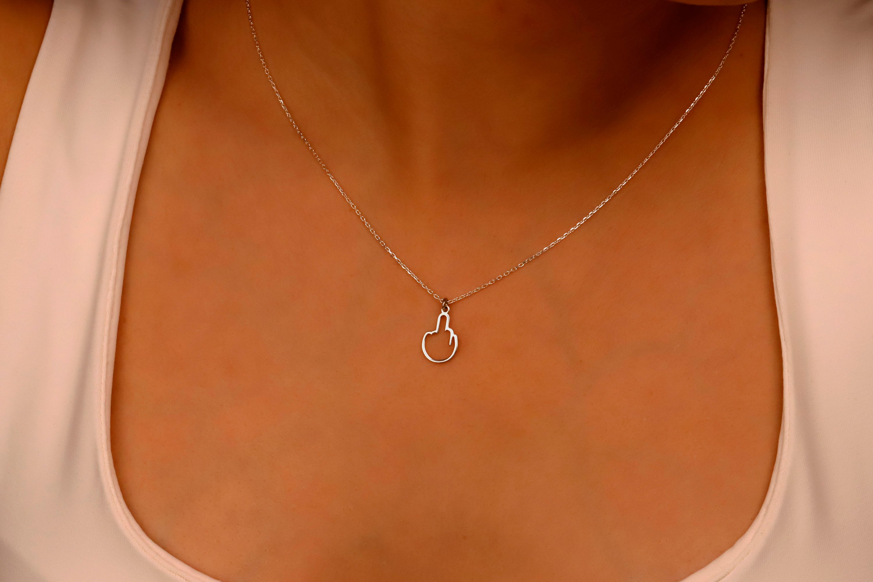 Tiny Middle Finger Jewelry | Silver Minimalist Pendant | Bold Charm for Best Friends