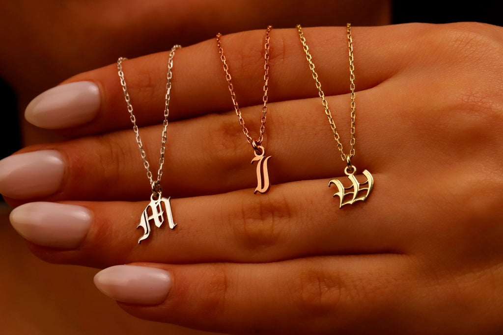 Personalized Gothic Initial Necklace | Handmade Dainty Old English Letter Jewelry for Unique Birthday Gifts