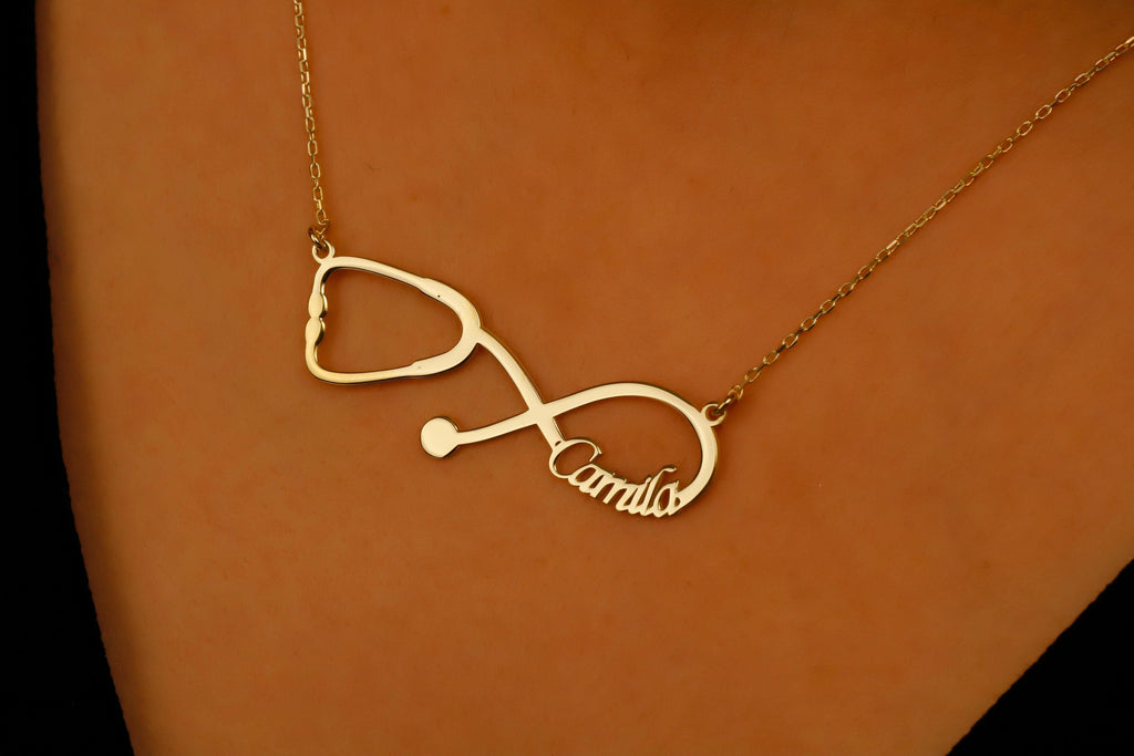 Personalized Stethoscope Necklace | 14K Gold Vermeil &amp; Sterling Silver | Unique Medical Jewelry by SilverGoldandRose