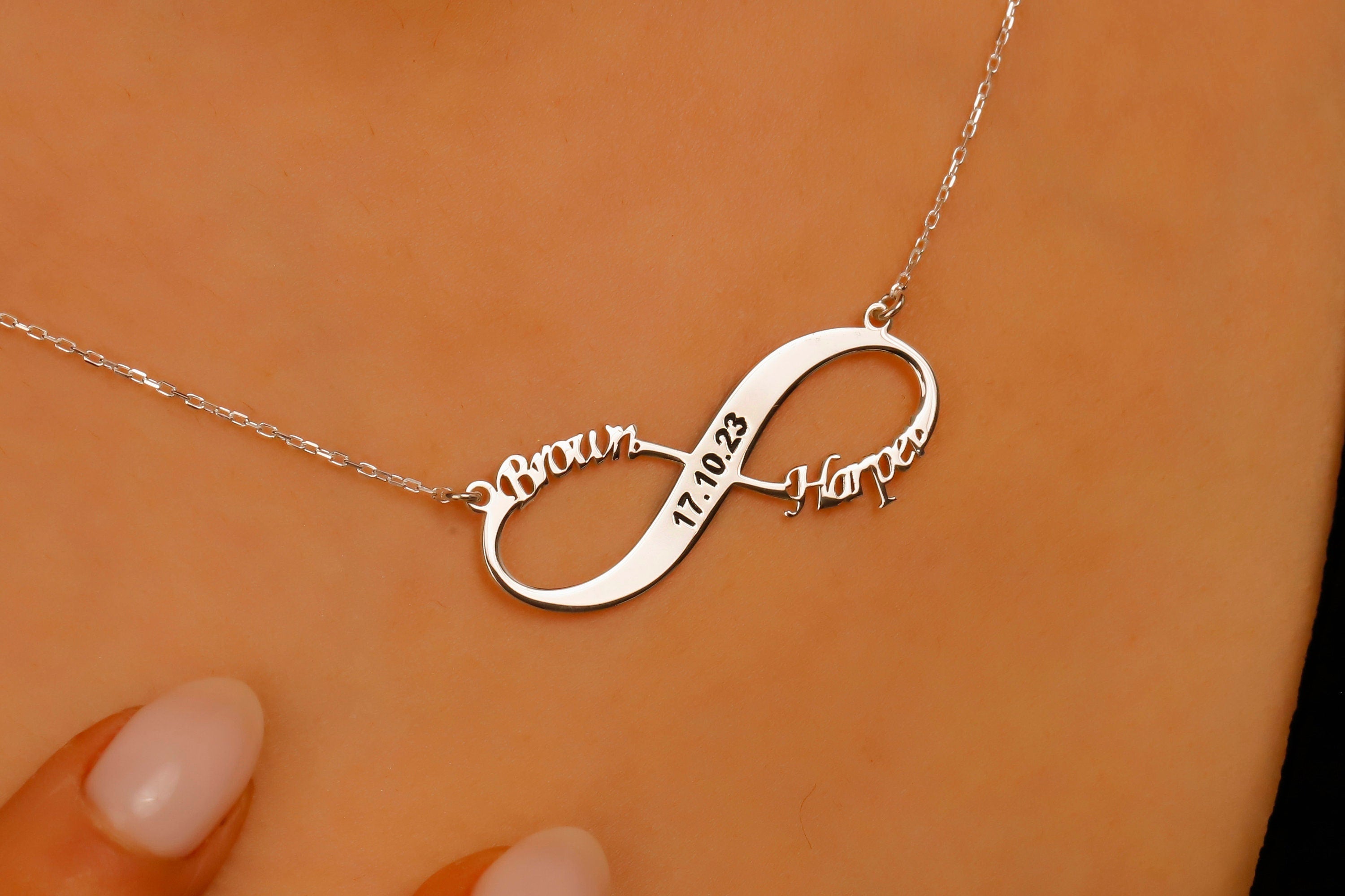 Custom Jewelry Infinity Name Necklace | Personalized Sterling Silver Anniversary Gift