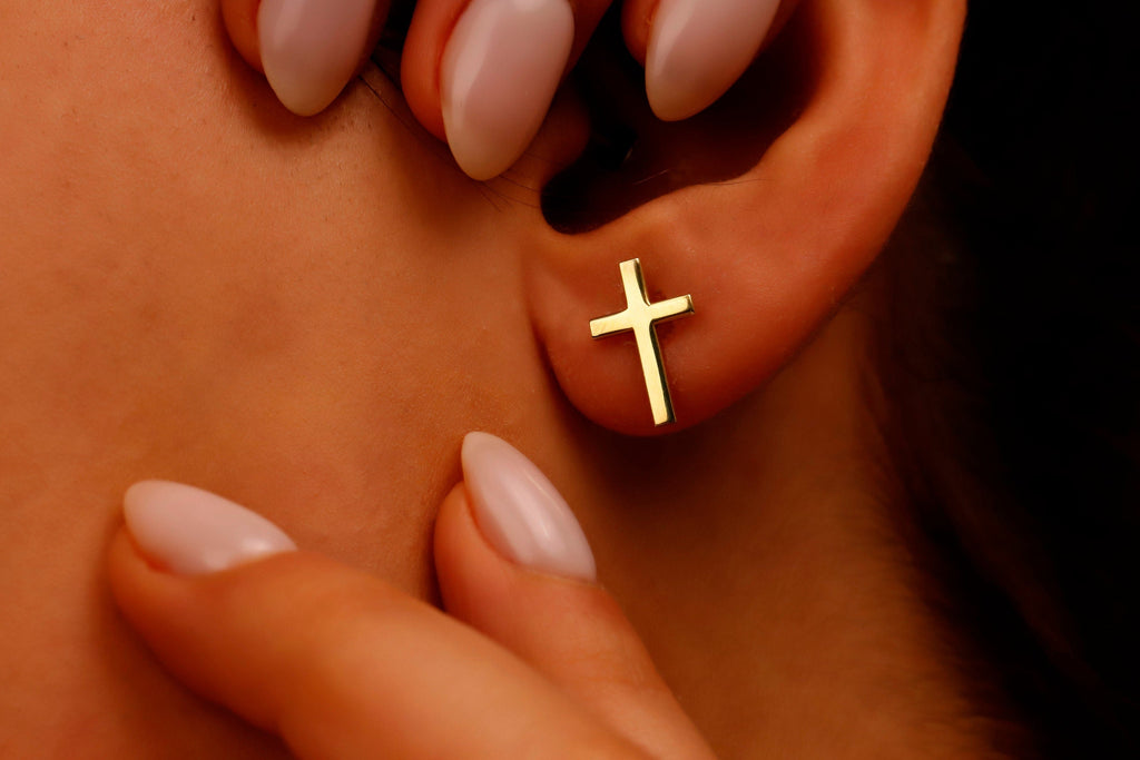 Cross Stud Earrings in 925 Sterling Silver by SilverGoldandRose