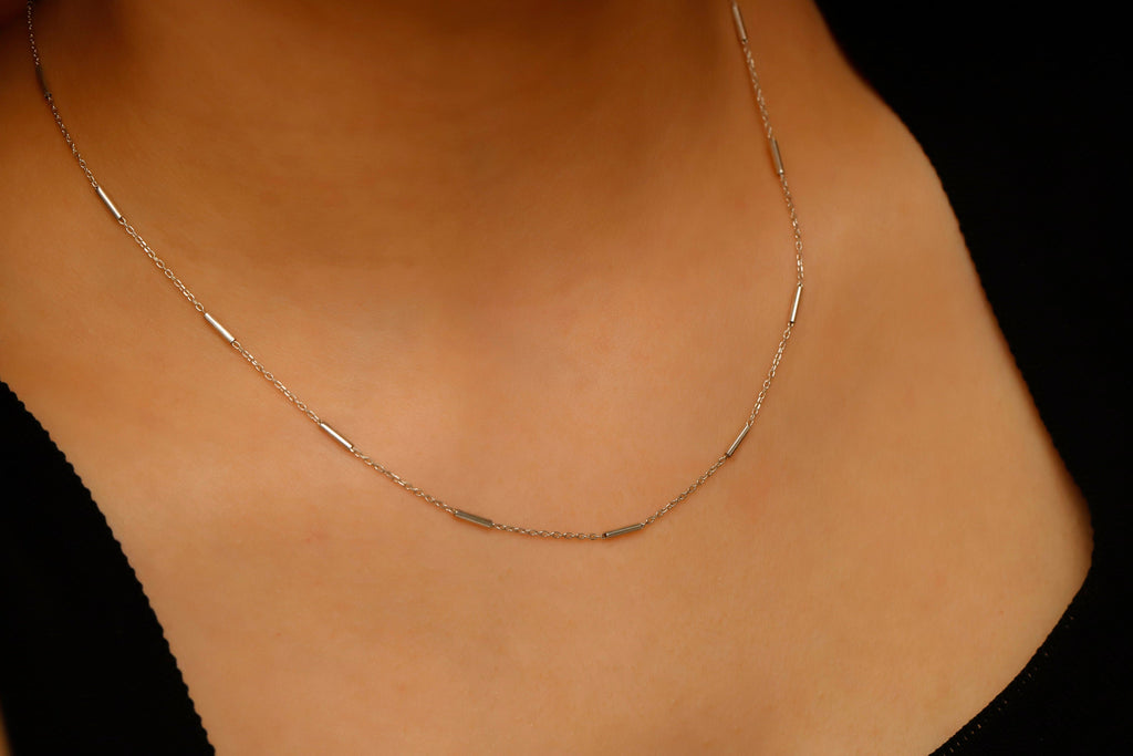 Shimmering Sterling Silver Satellite Choker Necklace - Dainty Bar Chain Elegance