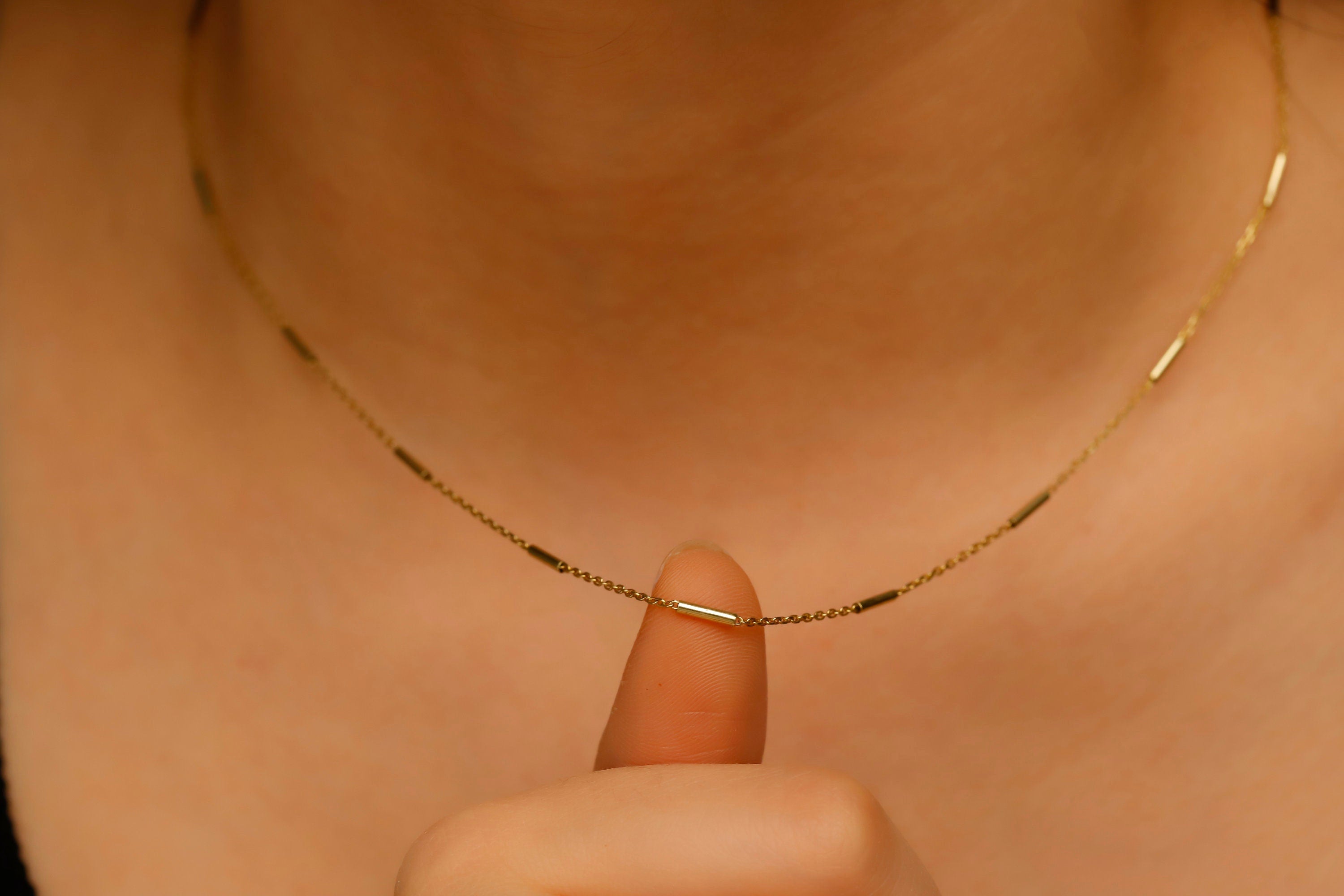 Shimmering Sterling Silver Satellite Choker Necklace - Dainty Bar Chain Elegance