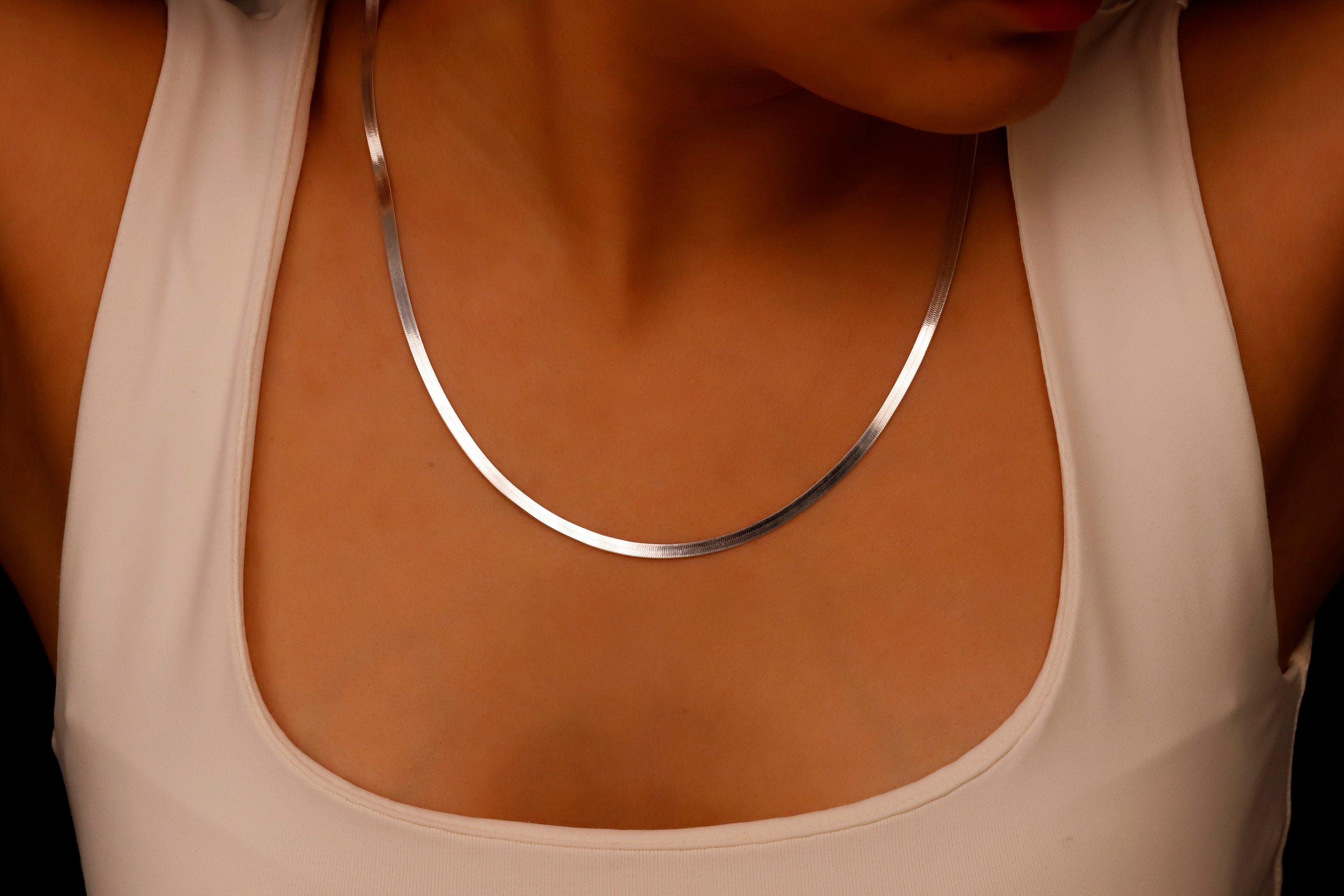 Glimmer & Grace Herringbone Snake Chain Necklace - Dazzling Elegance in Every Curve