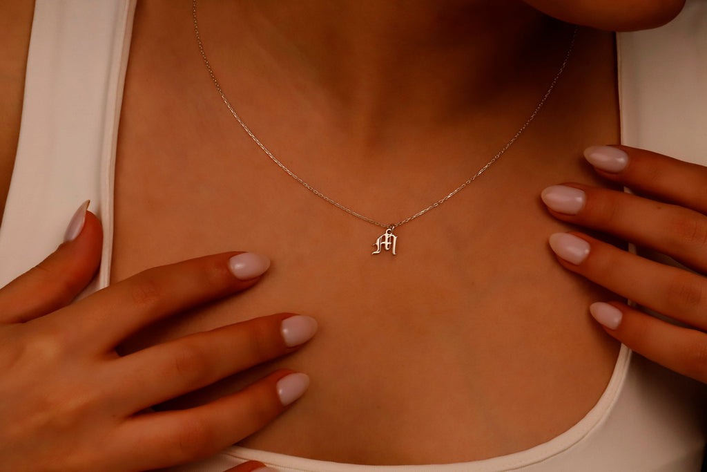Personalized Gothic Initial Necklace | Handmade Dainty Old English Letter Jewelry for Unique Birthday Gifts