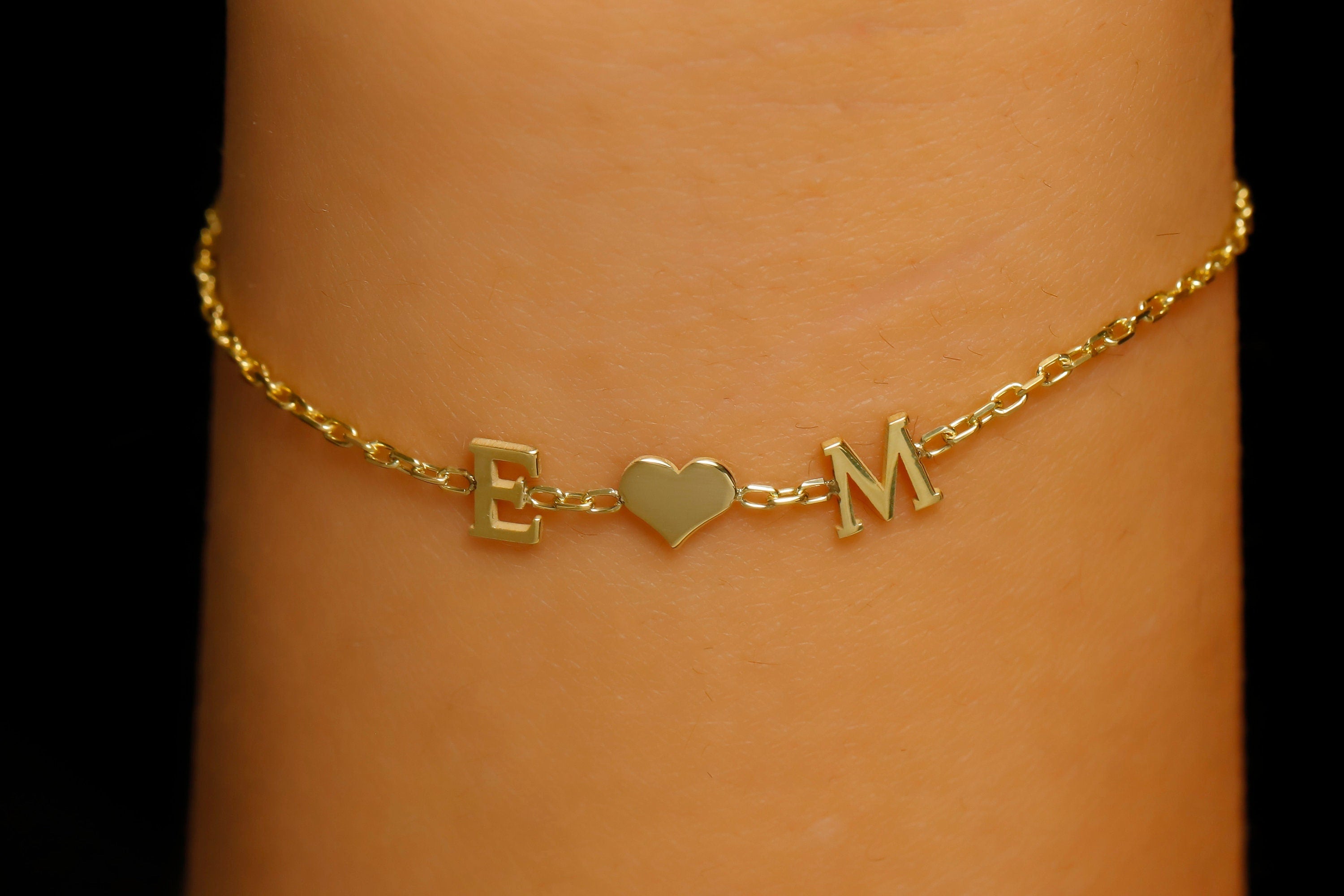 Heartfelt Creations Personalized Initial Bracelet - Sterling Silver Heart with Custom Birthstone for Couples