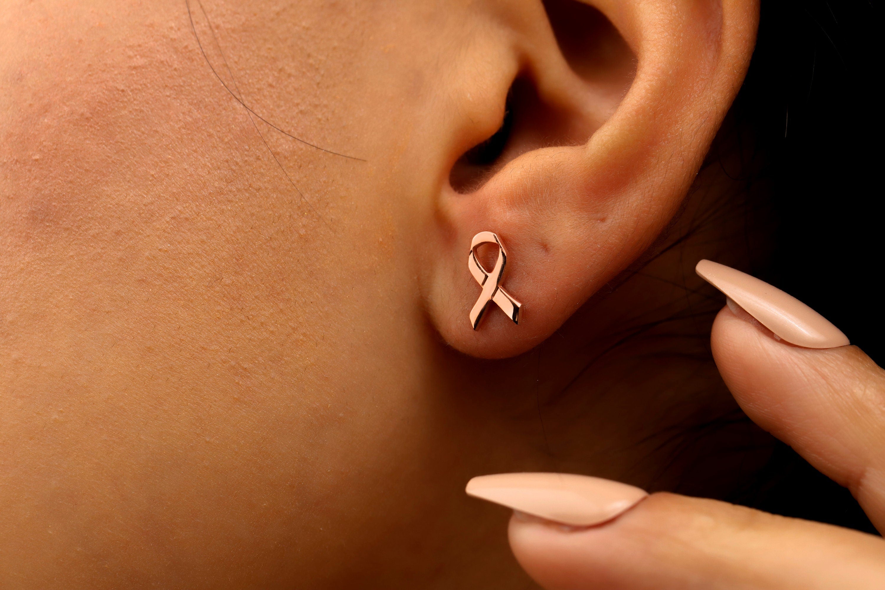 Celebrate Cancer Survivors Ribbon Stud Earrings in 925 Sterling Silver
