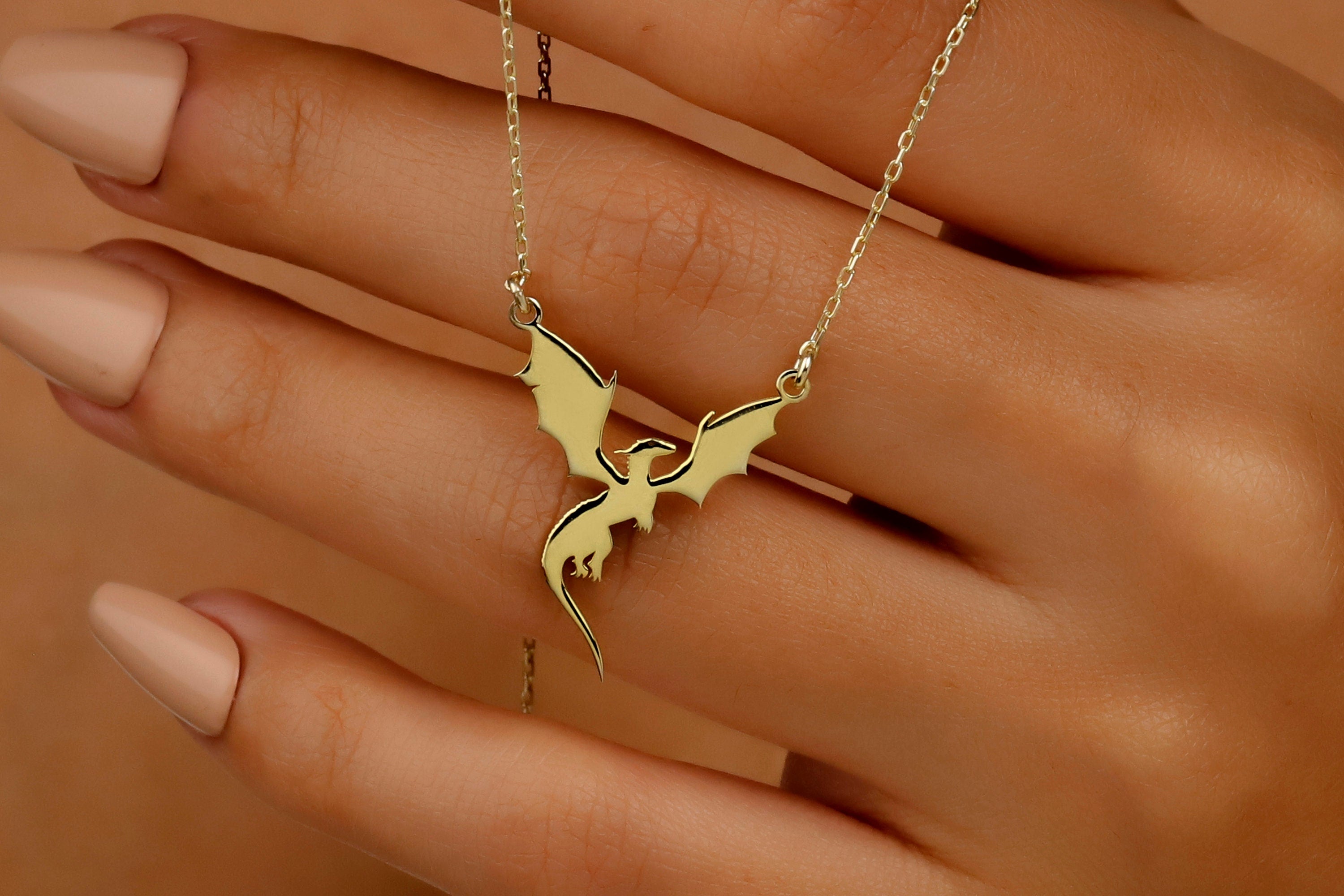Dragonfire Jewelry Dragon Necklace - 14K Gold Year of the Dragon Design in Silver, Gold & Rose