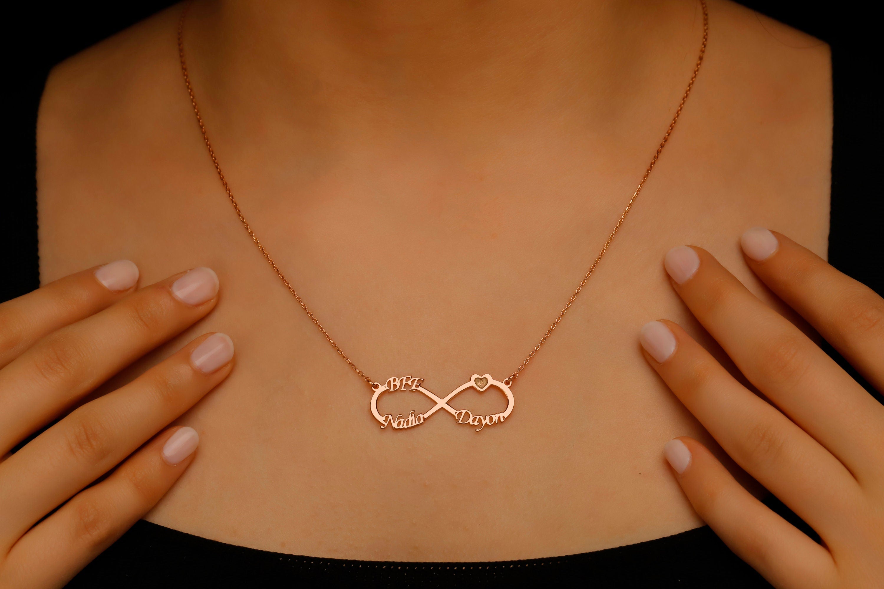 Infinity Name Necklace with Heart - Personalized Sterling Silver Jewelry
