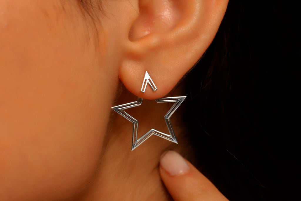 Starry Elegance Ear Jacket Earrings - Dazzling Sterling Silver Design
