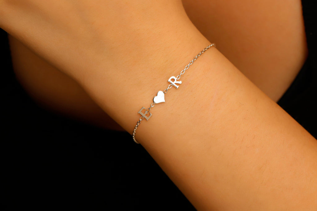 Heartfelt Creations Personalized Initial Bracelet - Sterling Silver Heart with Custom Birthstone for Couples