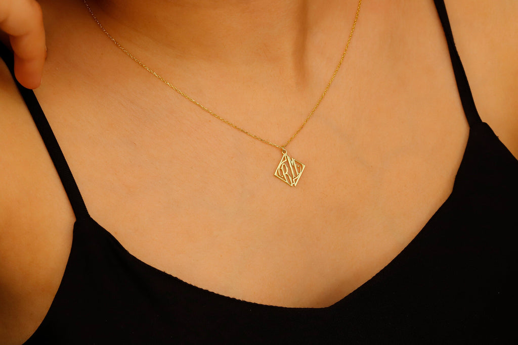 Elegant Initials Necklace | Custom 14K Gold Monogram | Chic Geometric Design