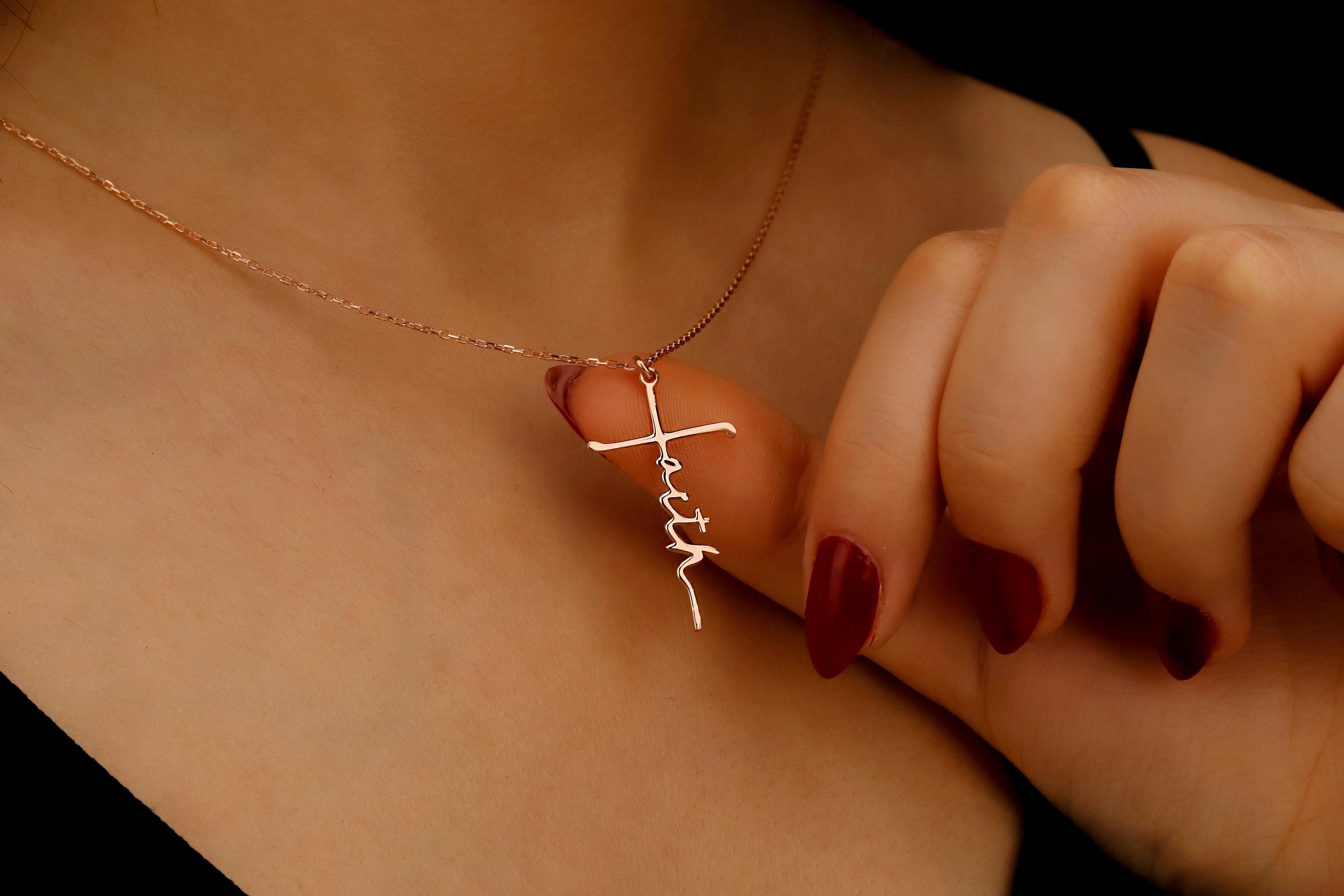 Personalized Faith Cross Name Necklace in Sterling Silver – Perfect Baptism Gift