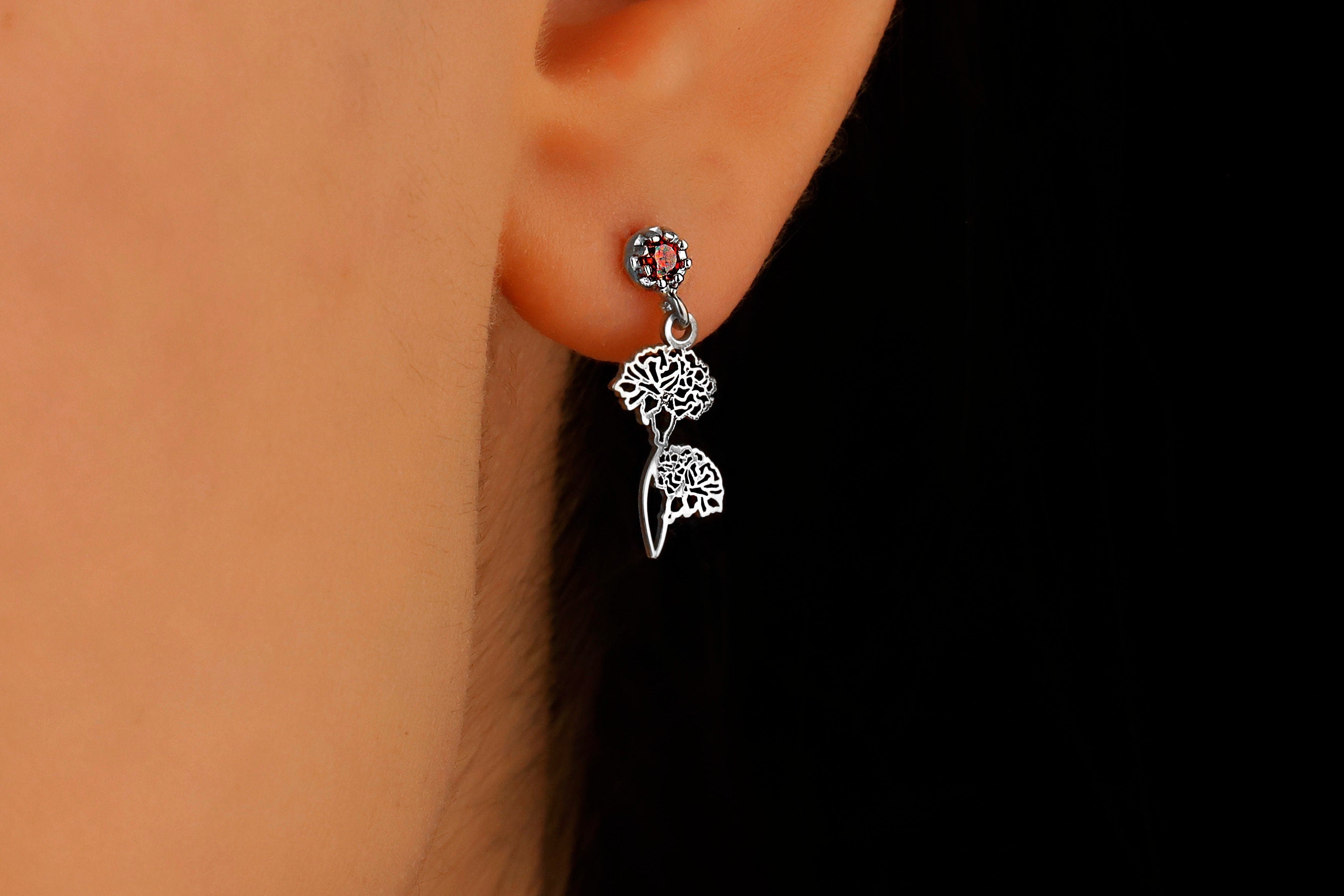 Personalized Birth Month Flower & Birthstone Dangle Earrings