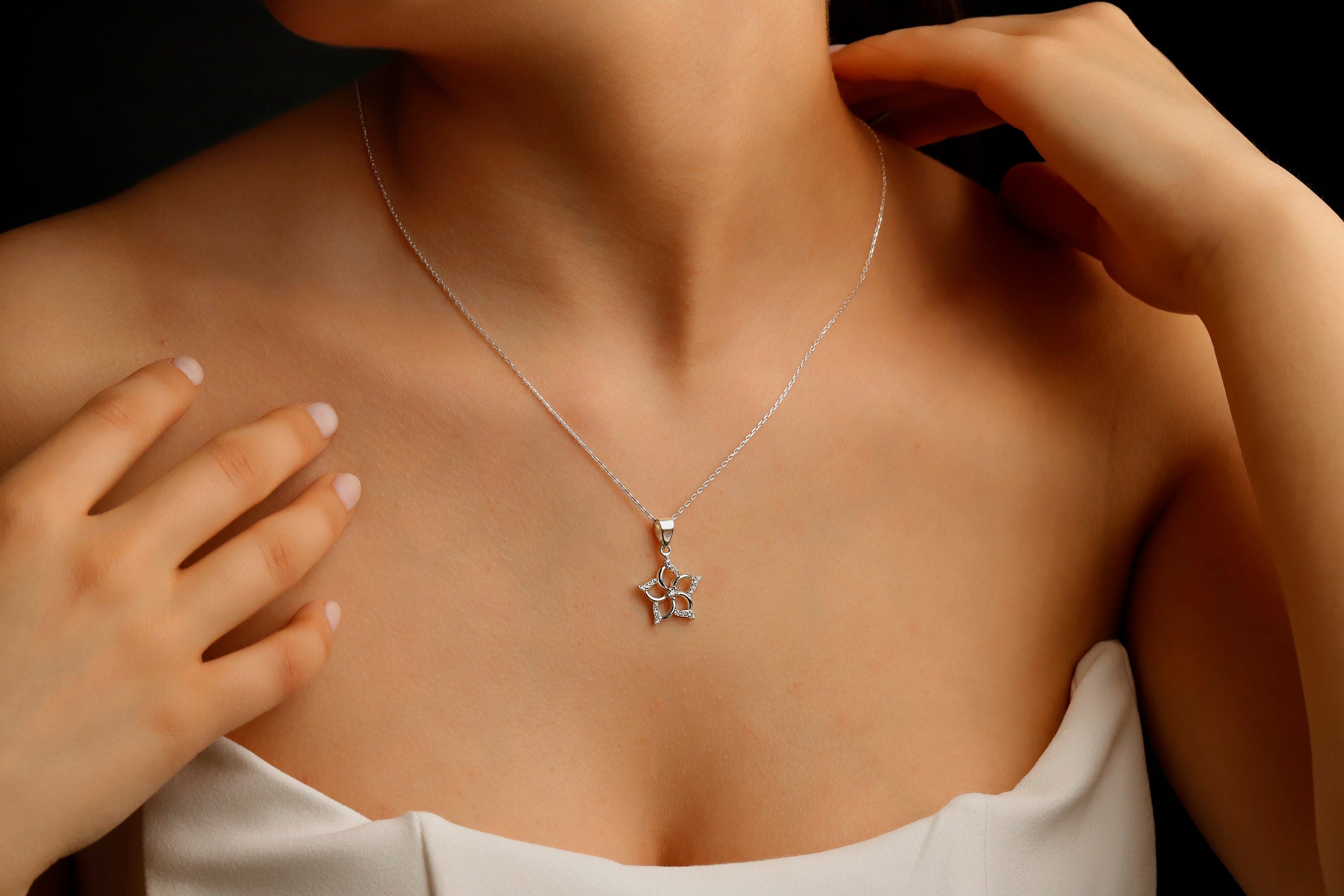 Aphrodite Dainty CZ Diamond Venus Flower Necklace | Symbol of Love & Beauty | Protection Pendant