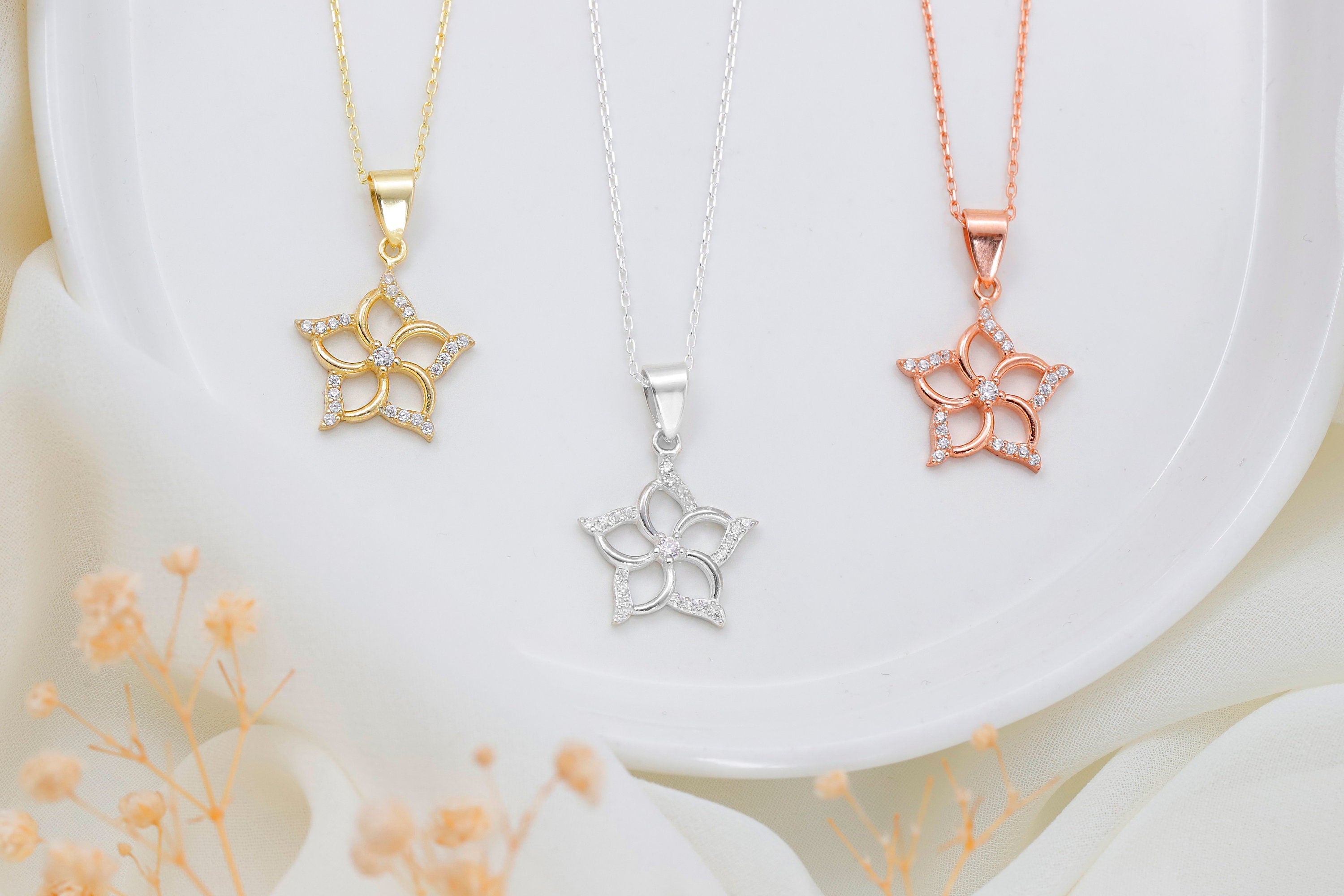 Aphrodite Dainty CZ Diamond Venus Flower Necklace | Symbol of Love & Beauty | Protection Pendant