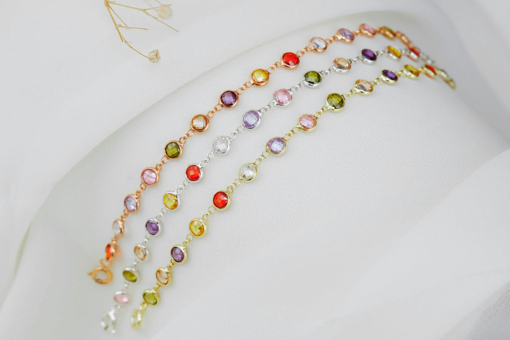 Rainbow Bliss Multi-Station Baguette Bracelet in 925 Sterling Silver