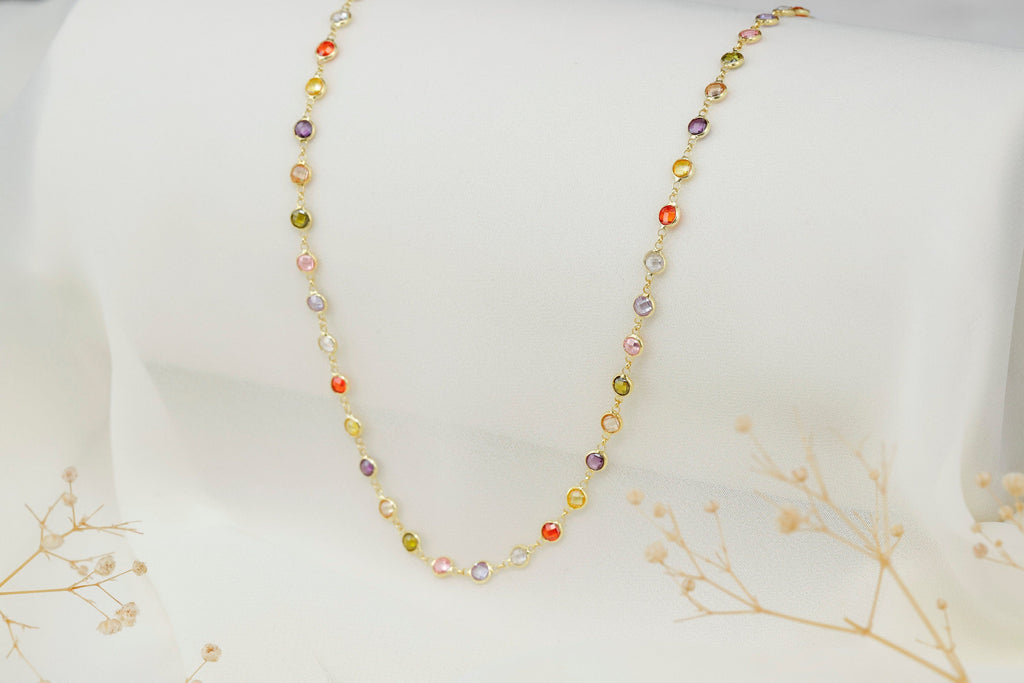 Gemstone Baguette Necklace - Multicolor Charm Jewelry