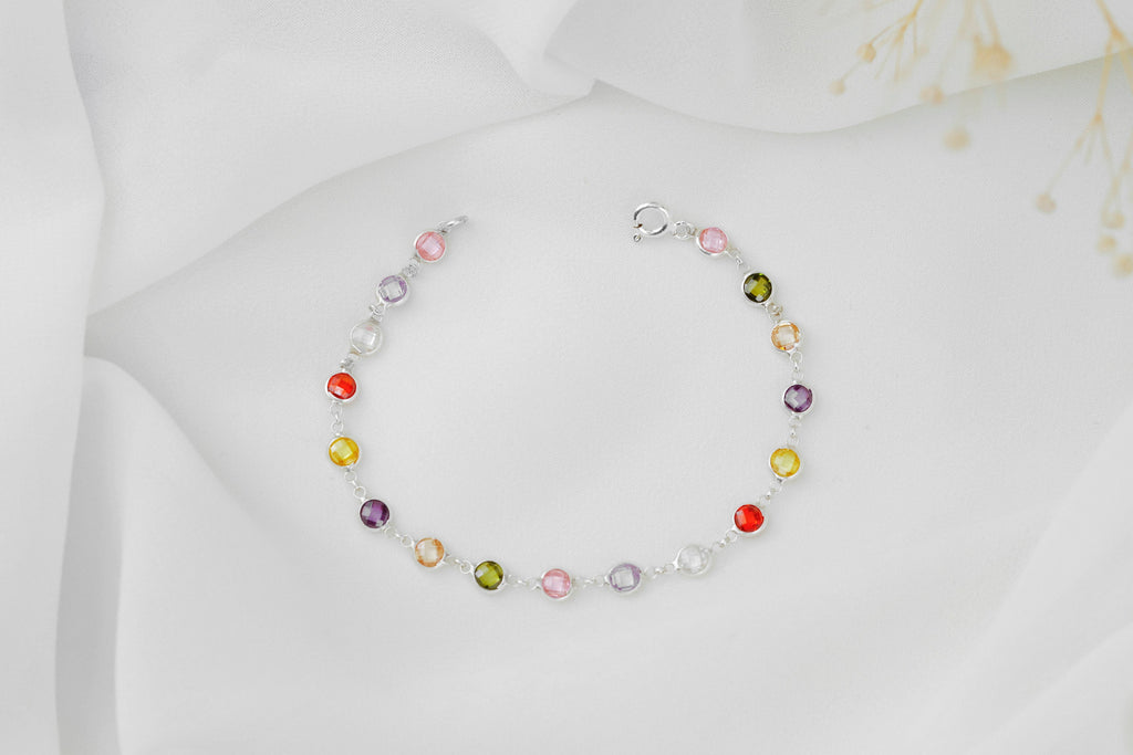 Rainbow Bliss Multi-Station Baguette Bracelet in 925 Sterling Silver