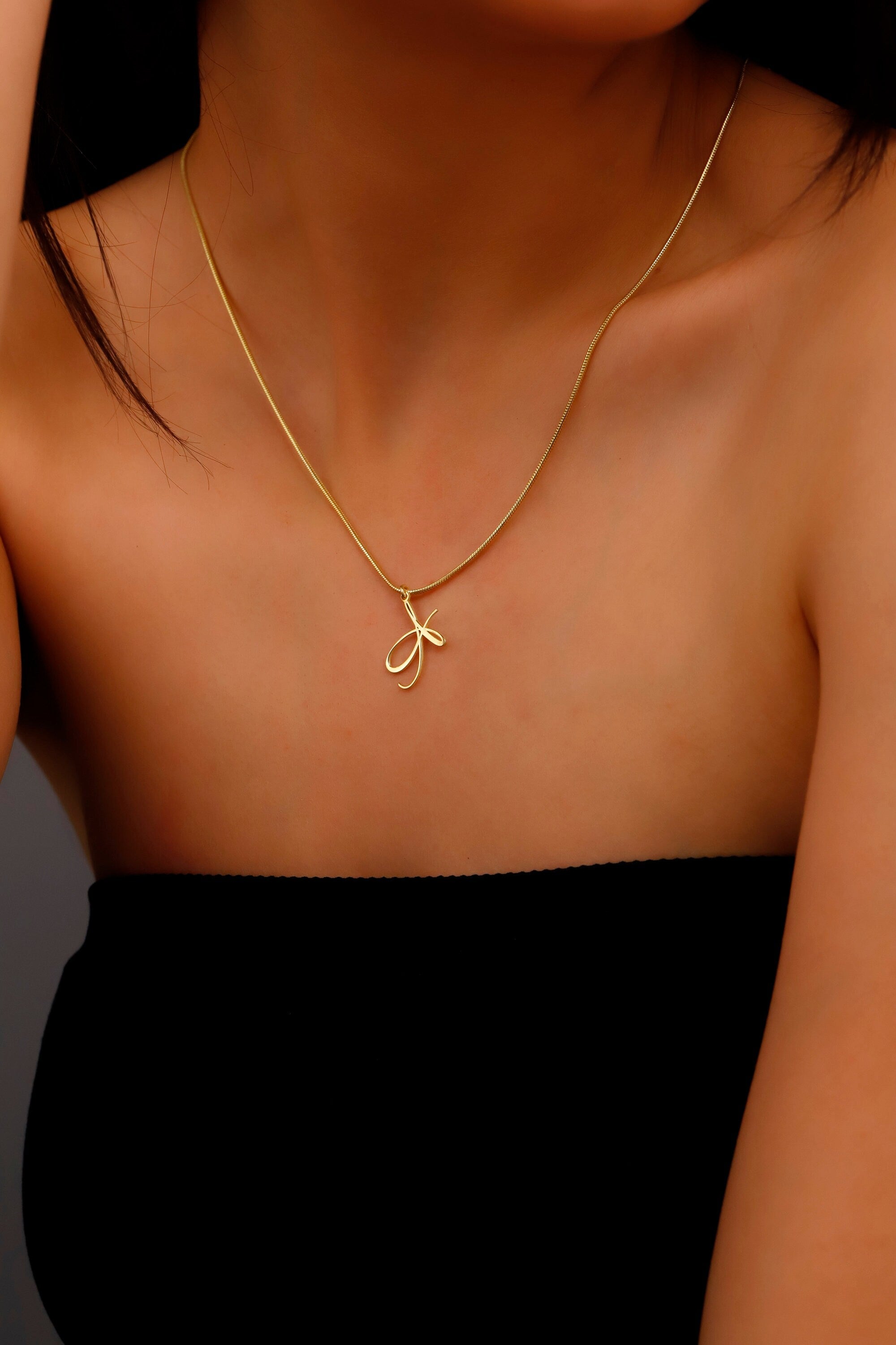 Dainty 14K Gold Initial Necklace with Snake Chain – Personalized Elegance for Every Occasion
