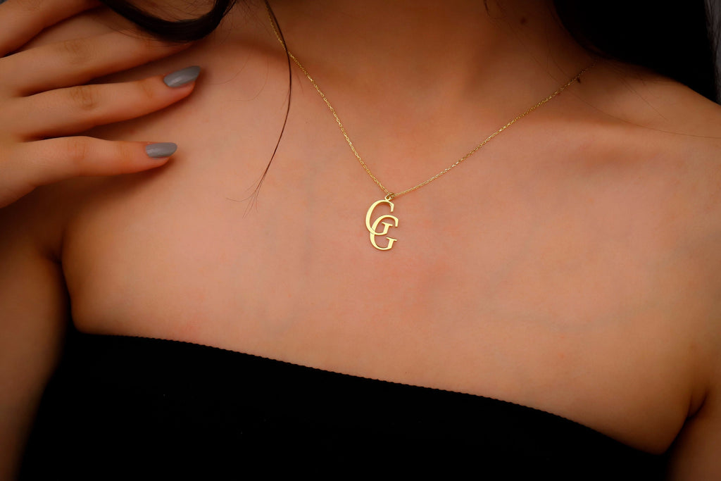 Personalized Interlocking Initials Necklace - Custom 14K Gold Double Letters